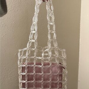Halogen Pink and Clear Beaded Tote